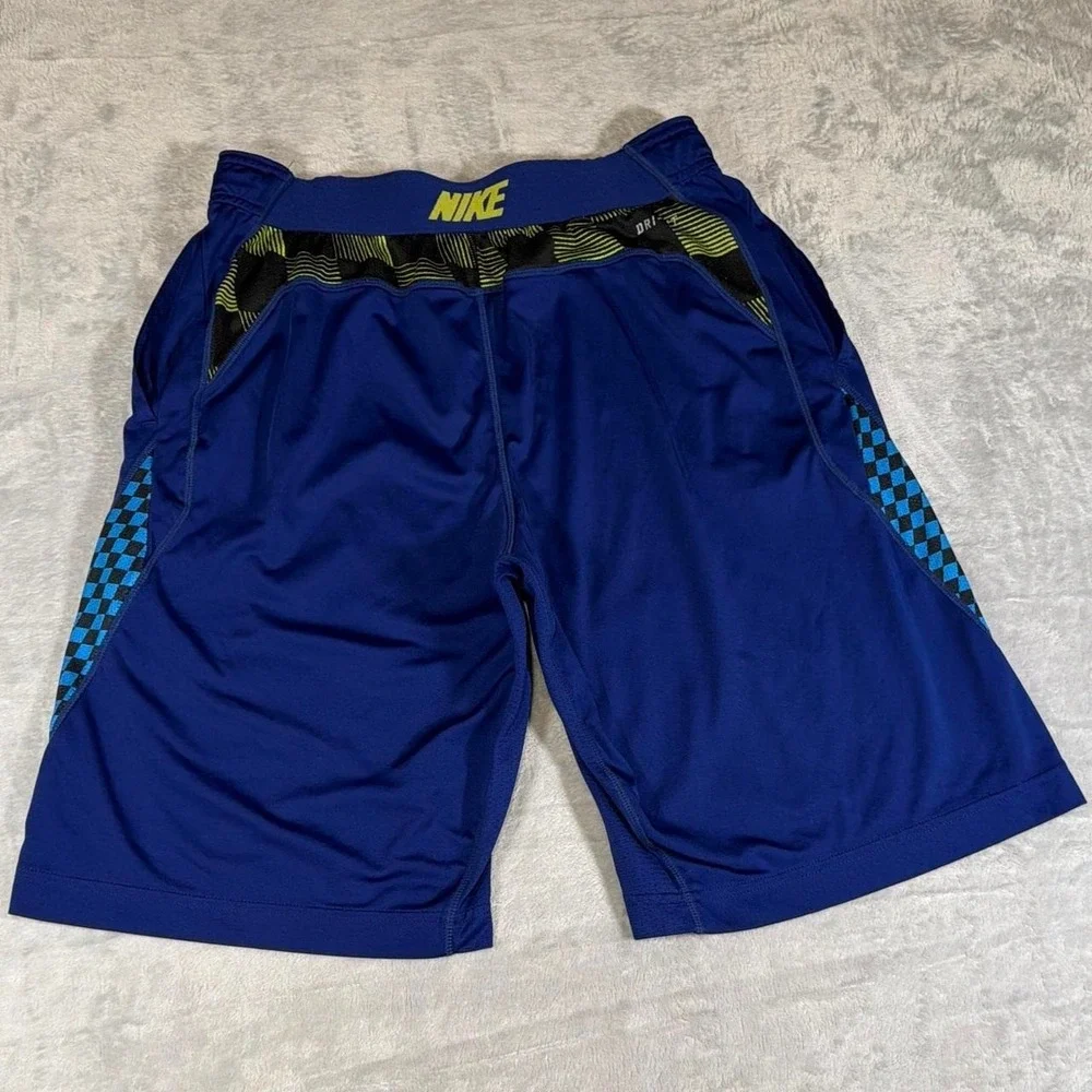 Y2K Vintage Nike Dri-FIT Lacrosse Shorts | Blue Colorblock Checkered | Small